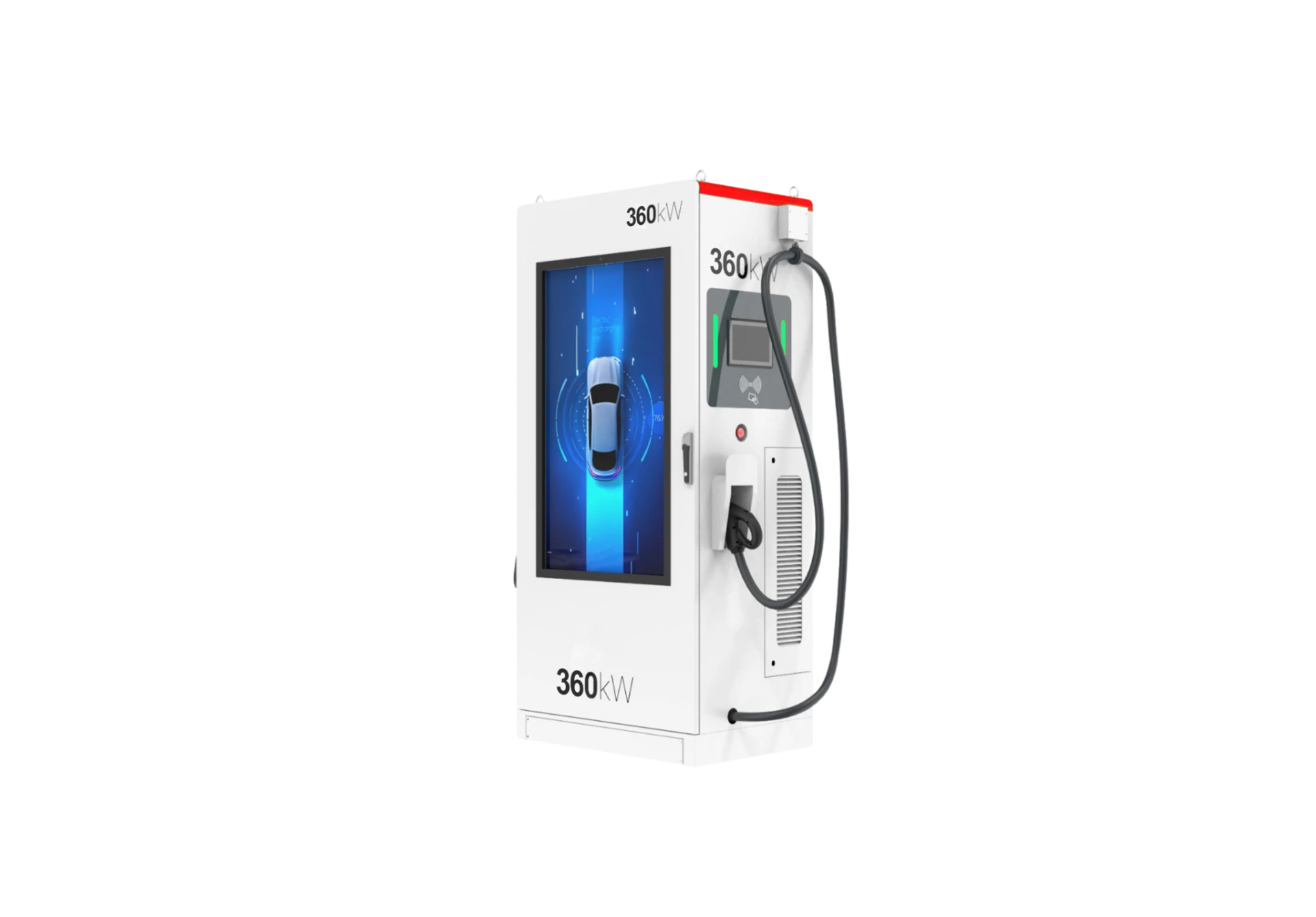 QCharge Q-DCFC-W 360 kW DC fast charger with full-height marketing display