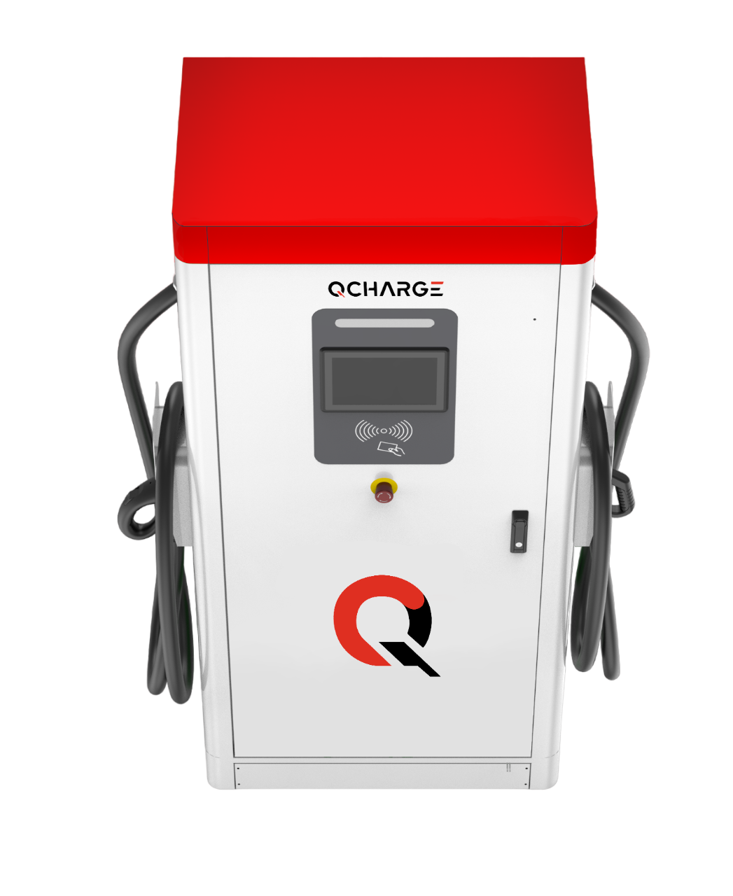 QCharge Q-DCFC-W dual-cable DC fast charger front view
