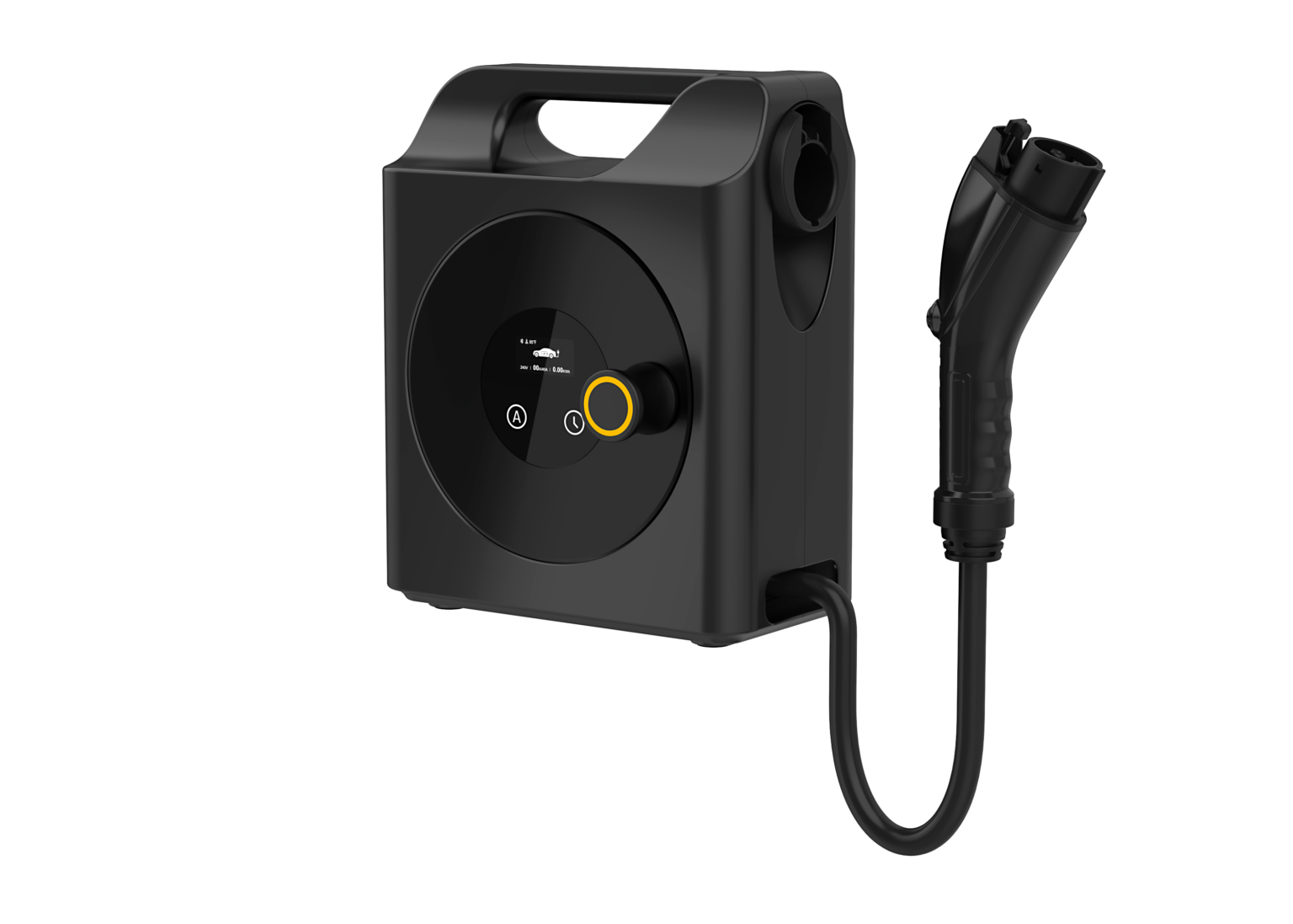 Portable 32A plug-and-go AC EV charger with retractable cable and Type 1 connector